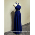 Alibaba elegante lange neue Designer-Hals Royal Blue Farbe Chiffon Beach Abendkleider oder Brautjungfer Kleid mit Kristall Perle LE29